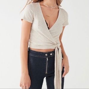 Beige wrap short sleeved shirt